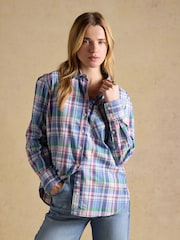 Joules Boyfriend Fit Blue Checked Oxford Shirt - Image 1 of 8