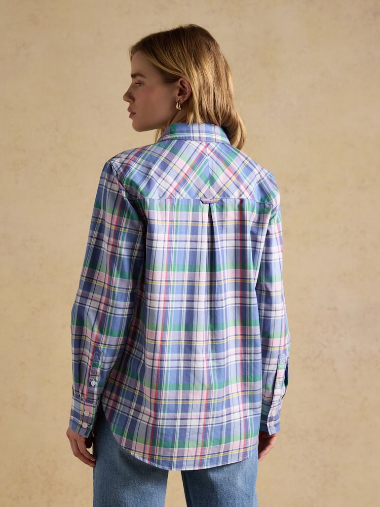 Joules Boyfriend Fit Blue Checked Oxford Shirt - Image 2 of 8