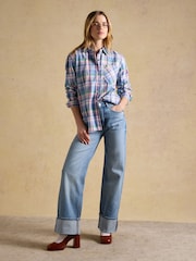 Joules Boyfriend Fit Blue Checked Oxford Shirt - Image 3 of 8