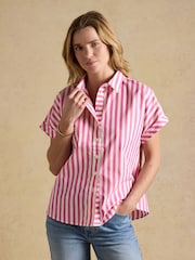 Joules Kiera Pink Stripe Short Sleeve Relaxed Fit Shirt - Image 1 of 8