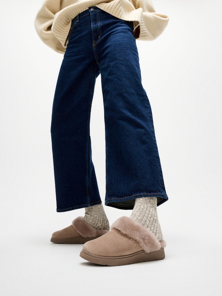 FitFlop Grey Gen-FF Shearling Collar Suede Slippers - Image 1 of 7