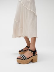 FitFlop Platfforms V-Weave Leather Heeled Black Sandals - Image 1 of 5