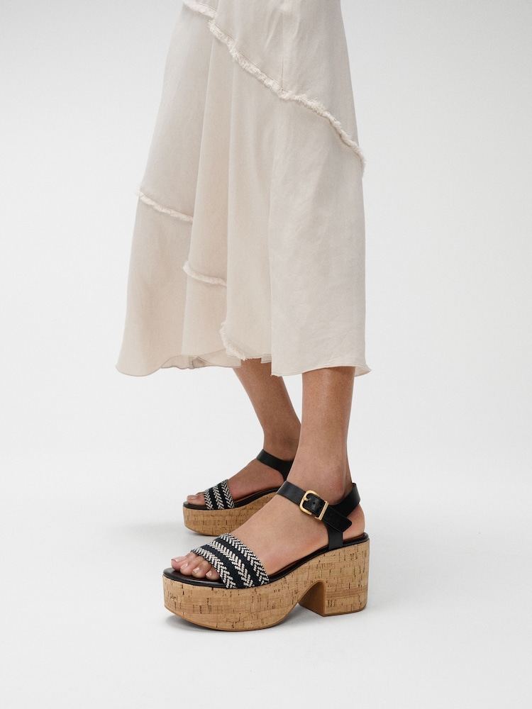 FitFlop Platfforms V-Weave Leather Heeled Black Sandals - Image 1 of 5