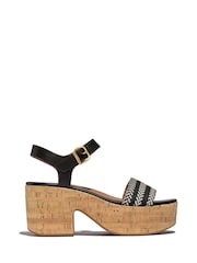 FitFlop Platfforms V-Weave Leather Heeled Black Sandals - Image 2 of 5