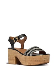 FitFlop Platfforms V-Weave Leather Heeled Black Sandals - Image 3 of 5