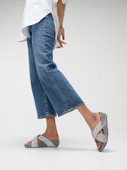 FitFlop Silver Lulu Crinkled-Shimmer Cross Slides - Image 1 of 5