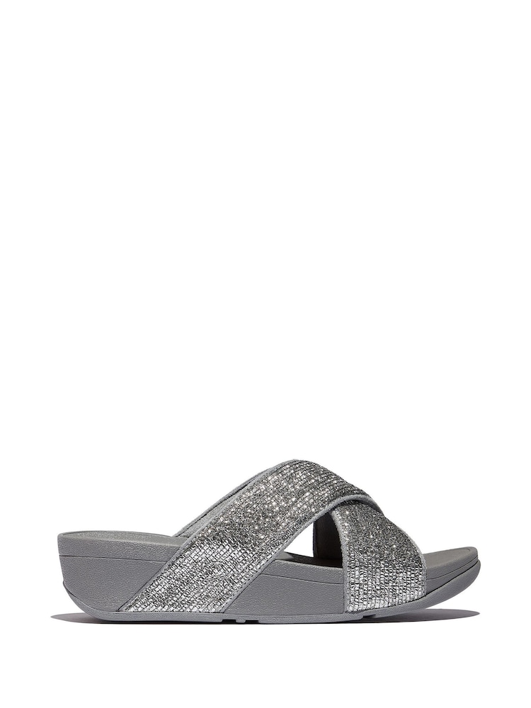 FitFlop Silver Lulu Crinkled-Shimmer Cross Slides - Image 2 of 5