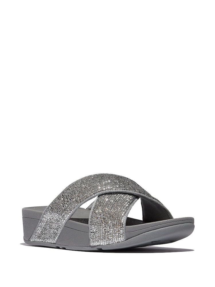 FitFlop Silver Lulu Crinkled-Shimmer Cross Slides - Image 3 of 5
