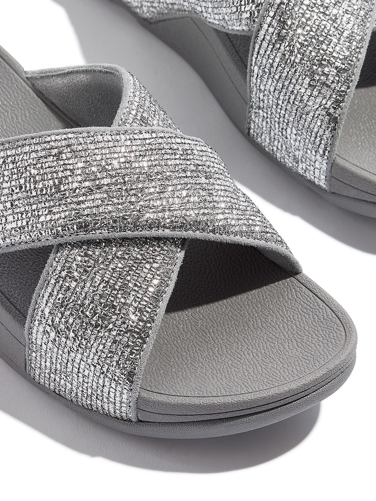 FitFlop Silver Lulu Crinkled-Shimmer Cross Slides - Image 5 of 5 FitFlop Silver Lulu Crinkled-Shimmer Cross Slides - Image 5 of 5