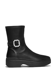 FitFlop F-Luma Crystal Buckle Leather Short Black Boots - Image 1 of 4