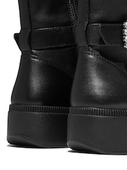 FitFlop F-Luma Crystal Buckle Leather Short Black Boots - Image 3 of 4
