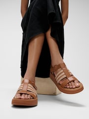 FitFlop F-Mode V-Weave Leather Fisherman Black Sandals - Image 1 of 5