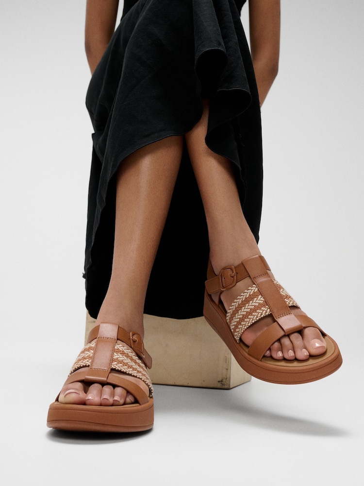 FitFlop F-Mode V-Weave Leather Fisherman Black Sandals - Image 1 of 5