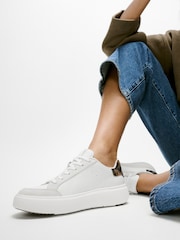 FitFlop Leopard Print Backtab Leather Suede White Sneakers - Image 1 of 5
