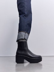 FitFlop Platforms Leather Heeled Ankle Black Boots - Image 3 of 7