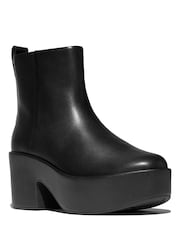 FitFlop Platforms Leather Heeled Ankle Black Boots - Image 4 of 7
