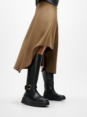 FitFlop F-Mode Square Ring Leather Flatform Tall Black Boots - Image 1 of 5