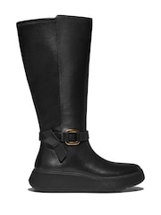 FitFlop F-Mode Square Ring Leather Flatform Tall Black Boots - Image 2 of 5
