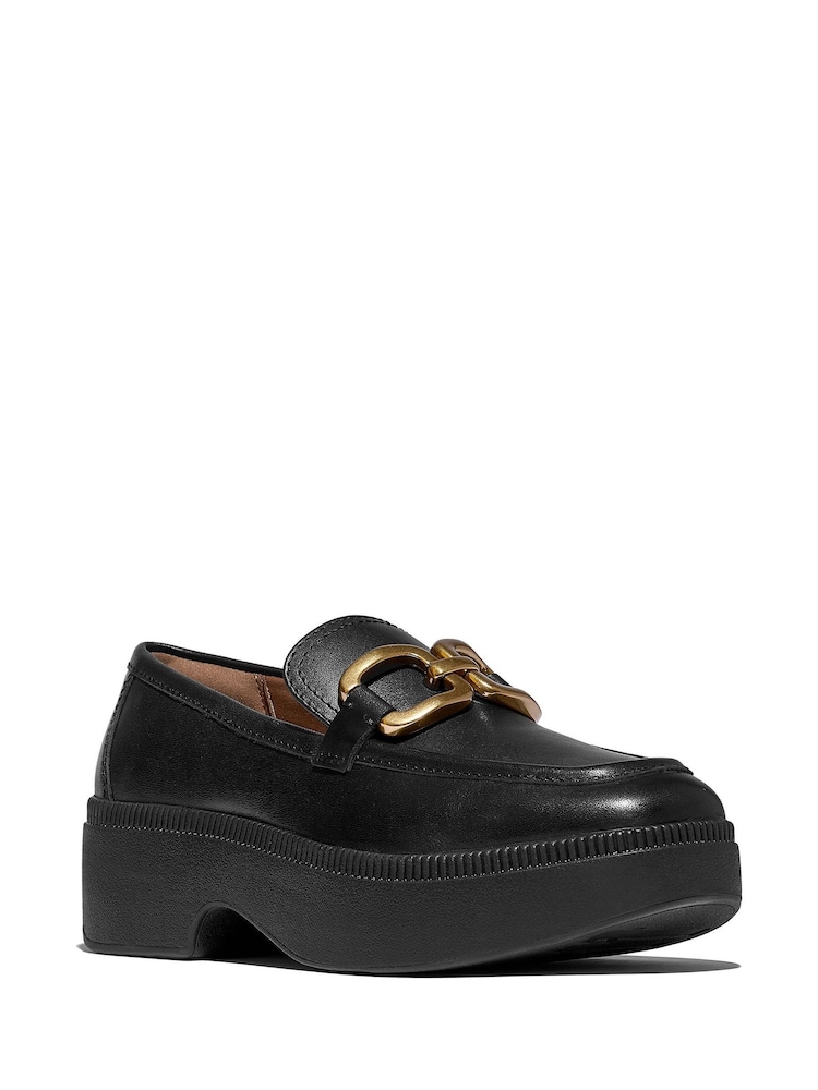 FitFlop F-Luma Square Chain Leather Demi Wedge Loafers - Image 2 of 5