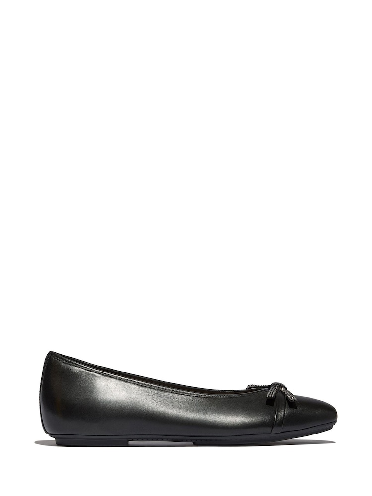FitFlop Delicato Glitz Bow Leather Ballet Black Flats - Image 2 of 5 FitFlop Delicato Glitz Bow Leather Ballet Black Flats - Image 2 of 5