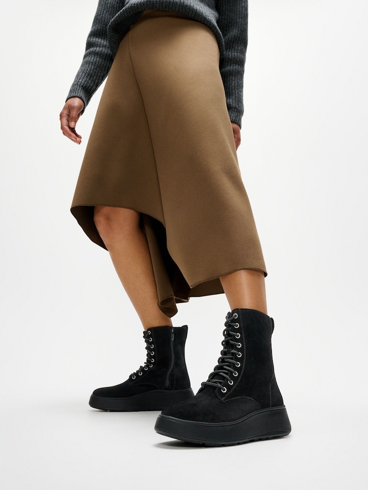 FitFlop F-Mode Suede Lace Up Flatform Ankle Black Boots - Image 1 of 5