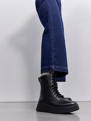 FitFlop F-Mode Stitch Warm Thumb Leather Lace Ankle Black Boots - Image 1 of 4