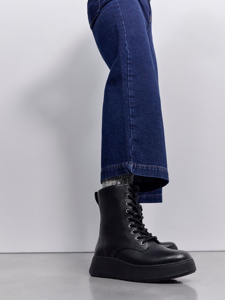 FitFlop F-Mode Stitch Warm Thumb Leather Lace Ankle Black Boots - Image 1 of 4