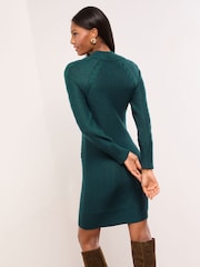 Lipsy Dark Green Buttoned Roll Neck Cable Knit Cosy Mini Dress - Image 5 of 5