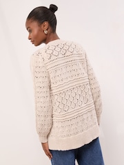 Lipsy Neutral Scallop Pointelle Stitch Longline Knit Cardigan - Image 4 of 4