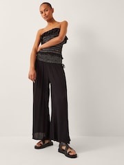 Monsoon Black Heidi Shirred Wide Leg Trousers - Image 1 of 4