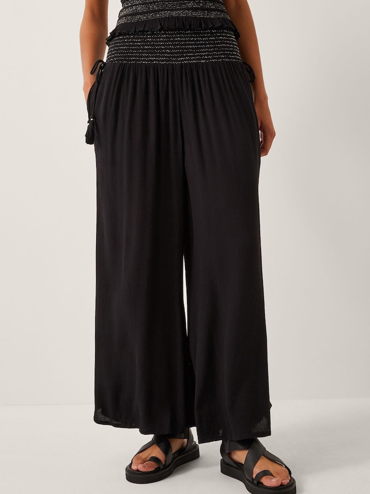 Monsoon Black Heidi Shirred Wide Leg Trousers - Image 2 of 4