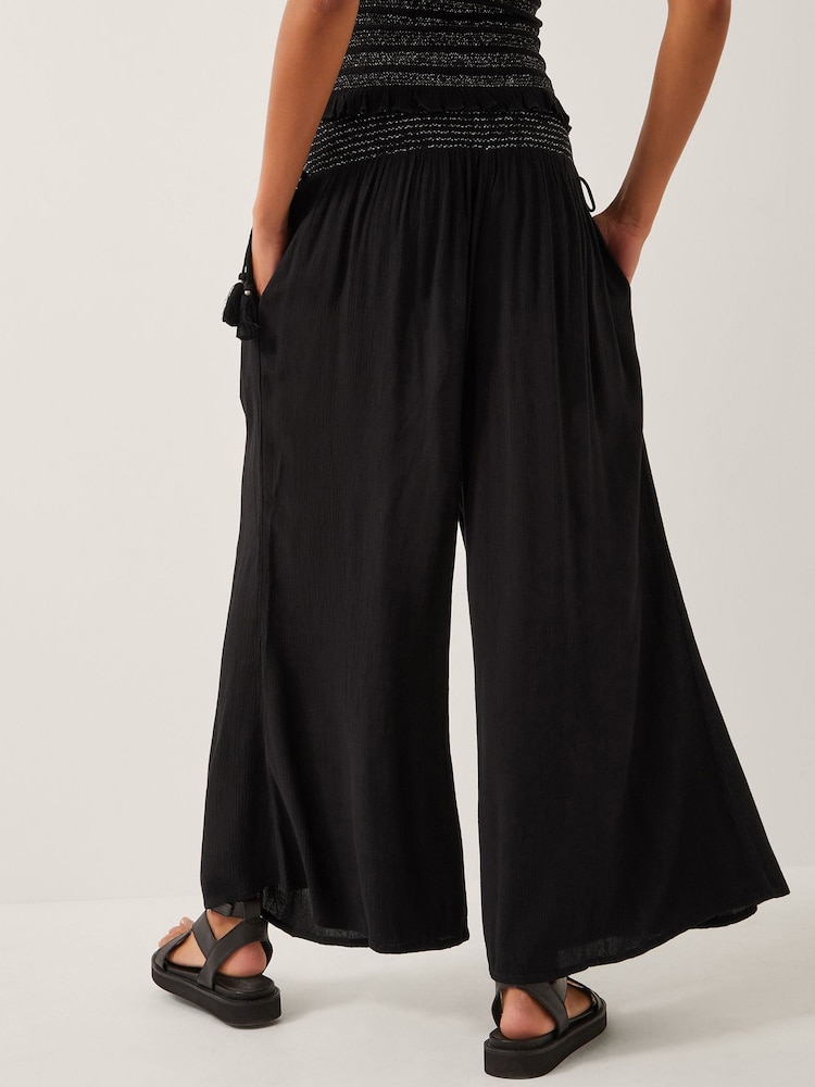 Monsoon Black Heidi Shirred Wide Leg Trousers - Image 4 of 4