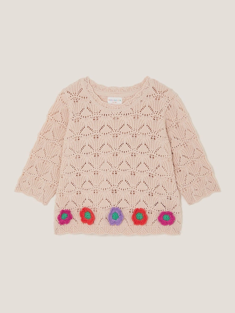 Monsoon Natural Crochet Flower Knit Top - Image 1 of 3