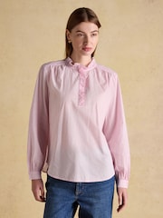 Joules Melanie Pink Stripe Ruffle Collar Long Sleeve Blouse - Image 1 of 9