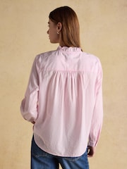 Joules Melanie Pink Stripe Ruffle Collar Long Sleeve Blouse - Image 2 of 9