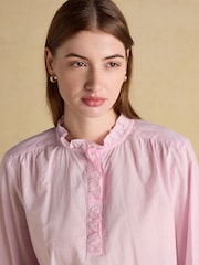 Joules Melanie Pink Stripe Ruffle Collar Long Sleeve Blouse - Image 4 of 9