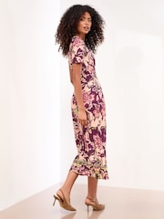 Lipsy Burgundy Red Jersey Short Sleeve Mixed Print Ruched Midi Dress - Image 2 of 4