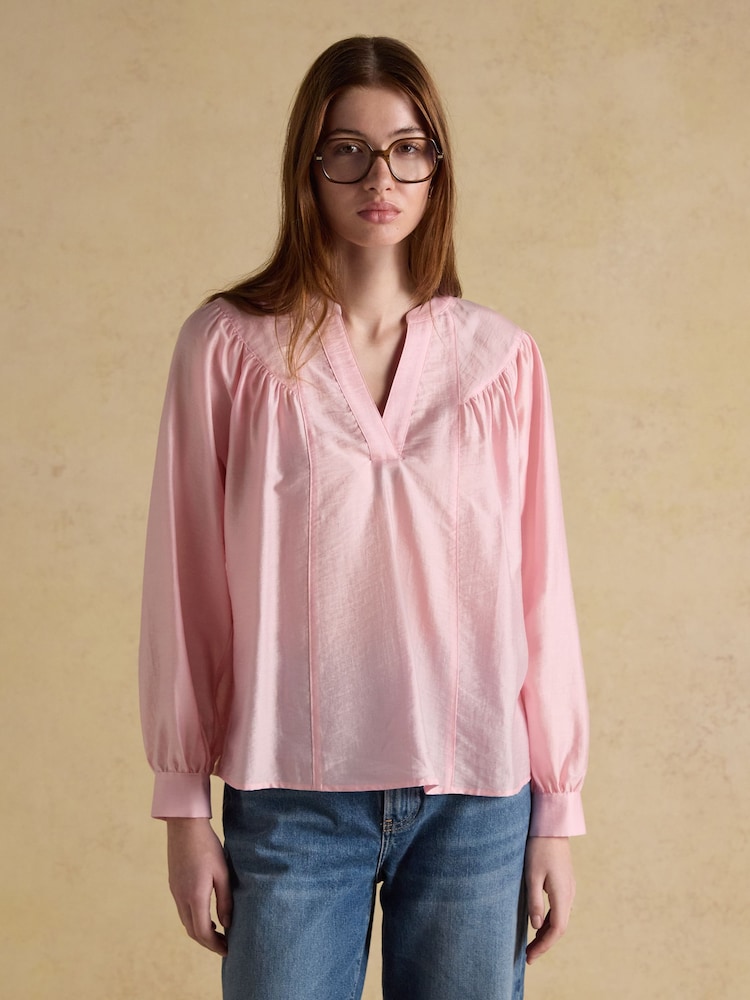 Rosa - Joules Rose Long Sleeve V-Neck Blouse - Bild 1 av 8
