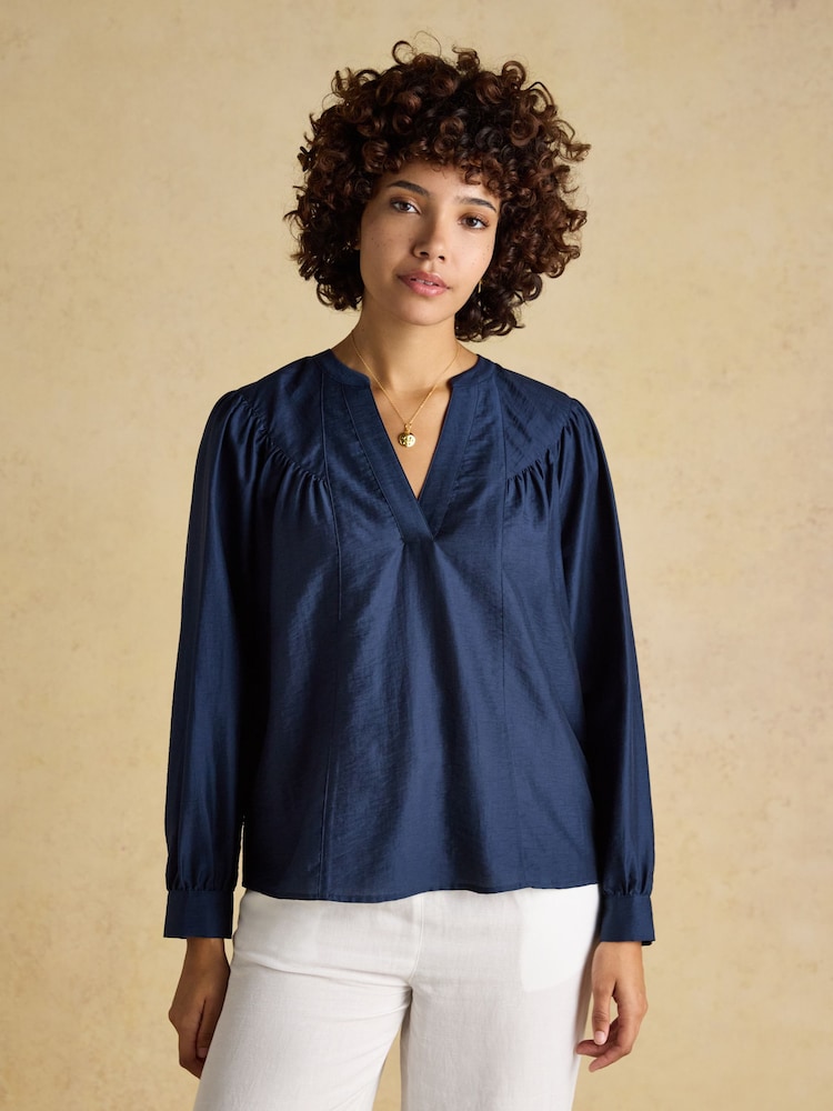 Joules Rose Navy Pop Over Blouse - Image 1 of 7