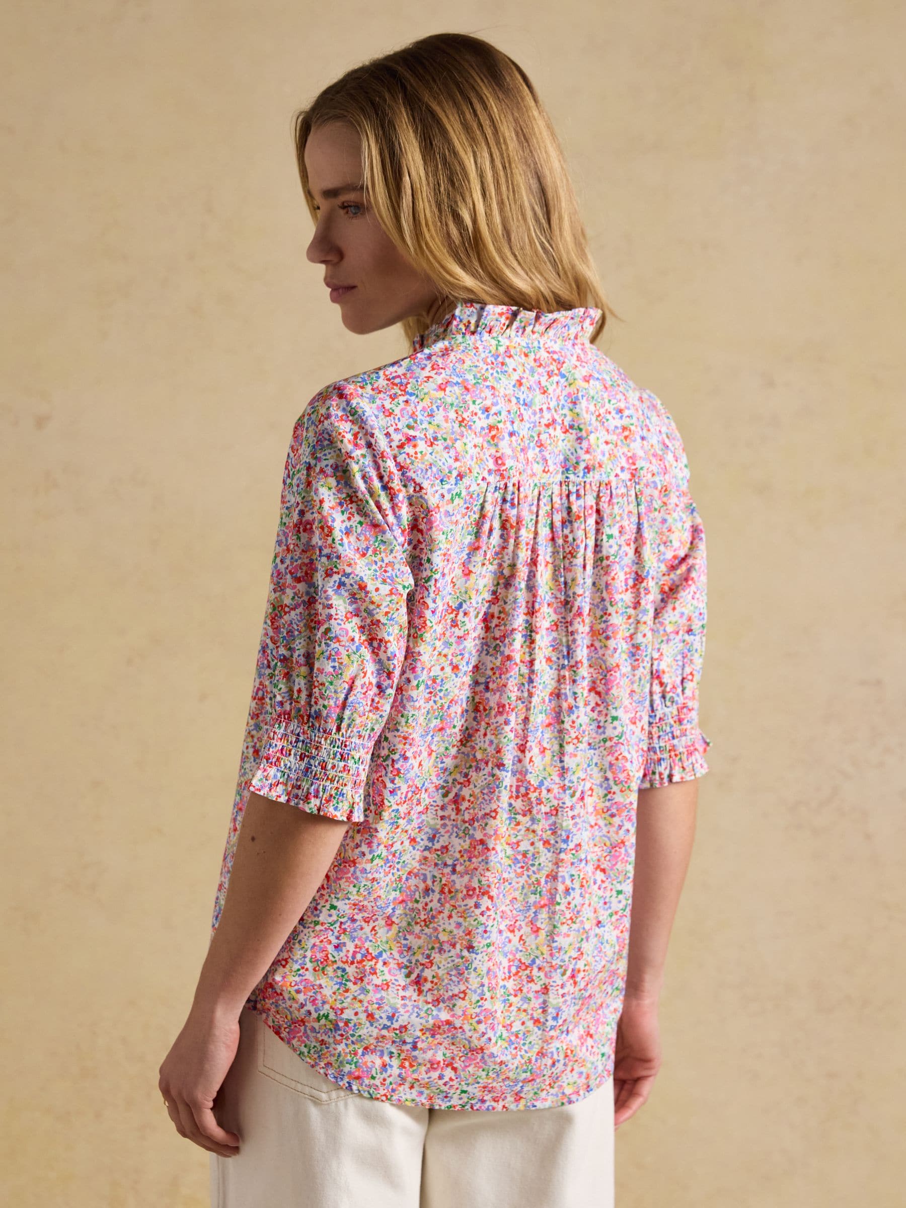 Buy Joules Melanie Multi Ditsy Short Sleeve Ruffle Blouse from the