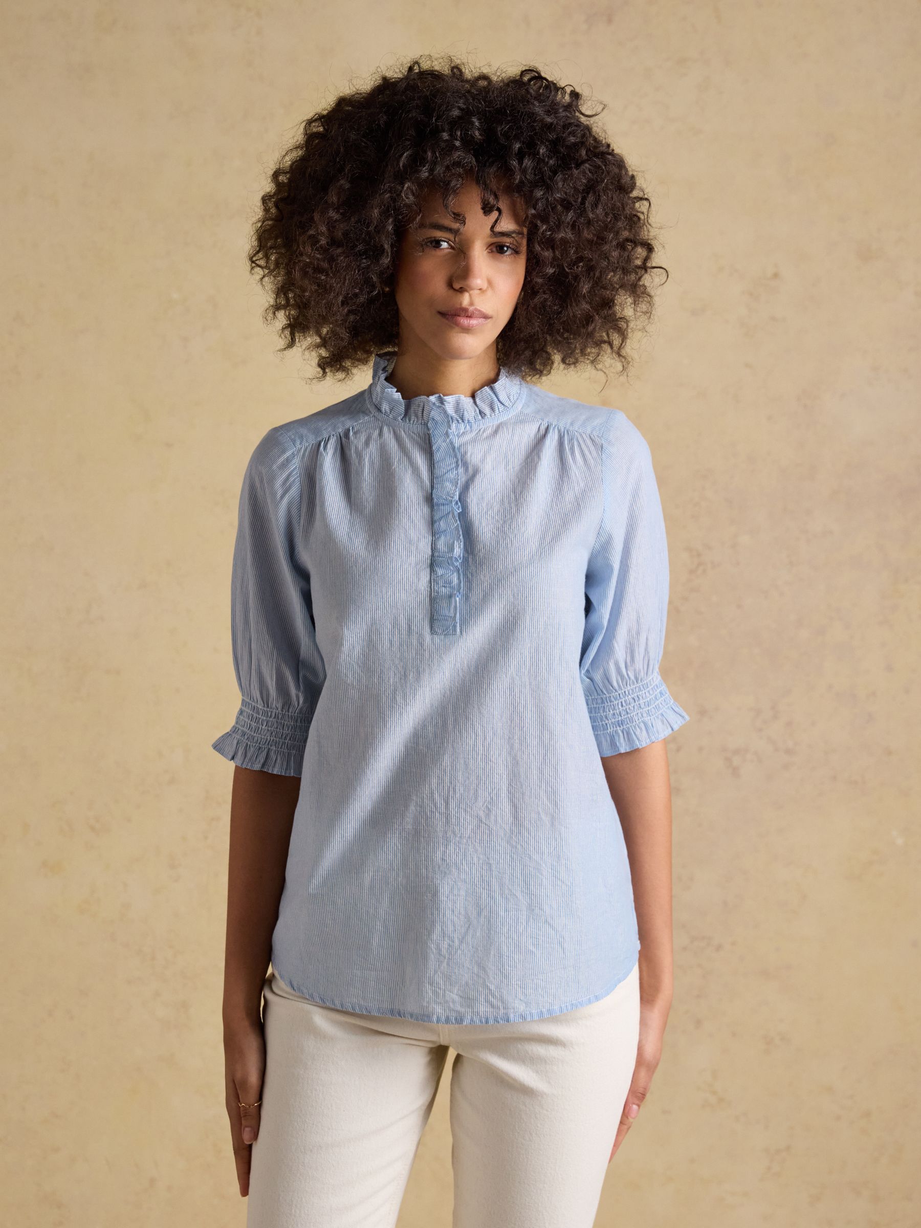 Buy Joules Melanie Blue Short Sleeve Ruffle Blouse from the Next Buy Joules Melanie Blue Short Sleeve Ruffle Blouse from the Next