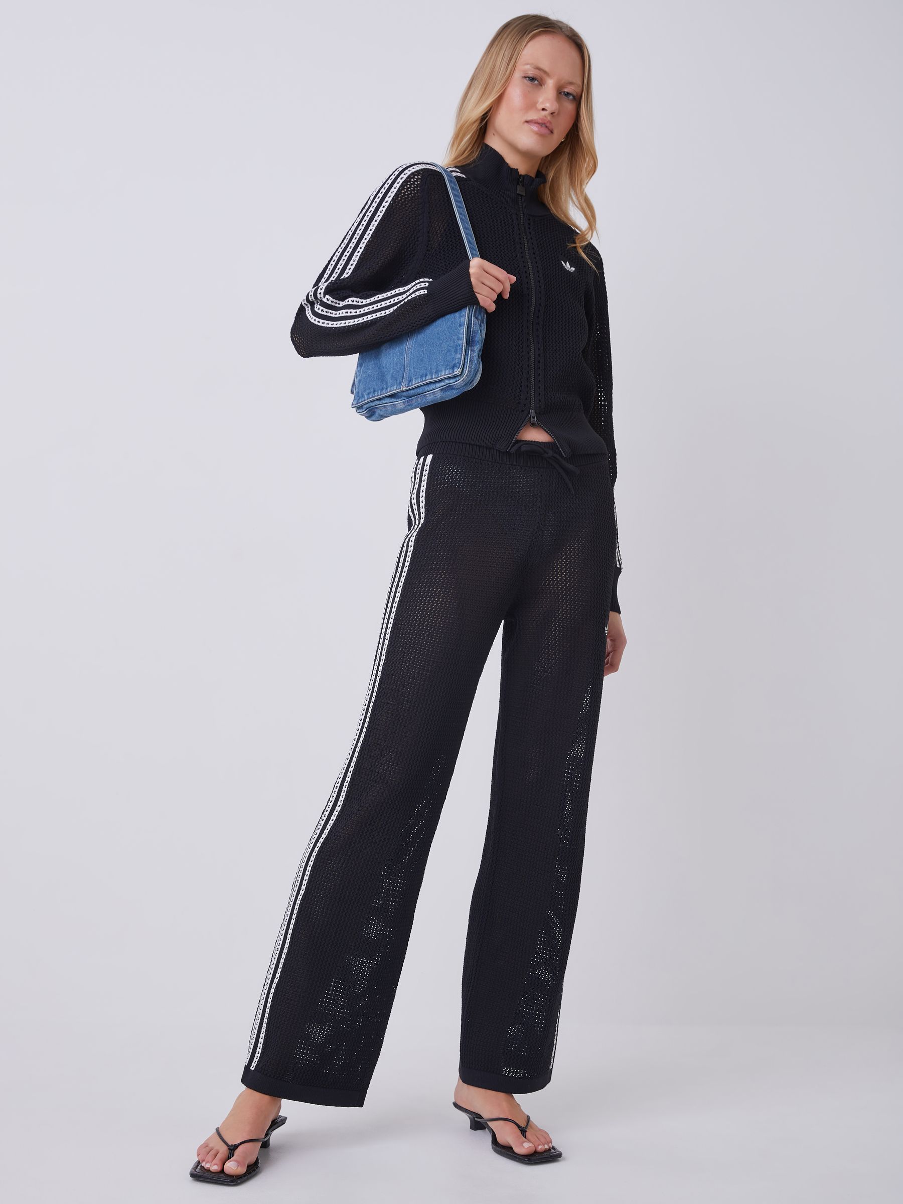 adidas 合成皮革 クロップトップ 黒 28サイズ Buy adidas Originals Black Knitted Crochet Firebird Track Top from