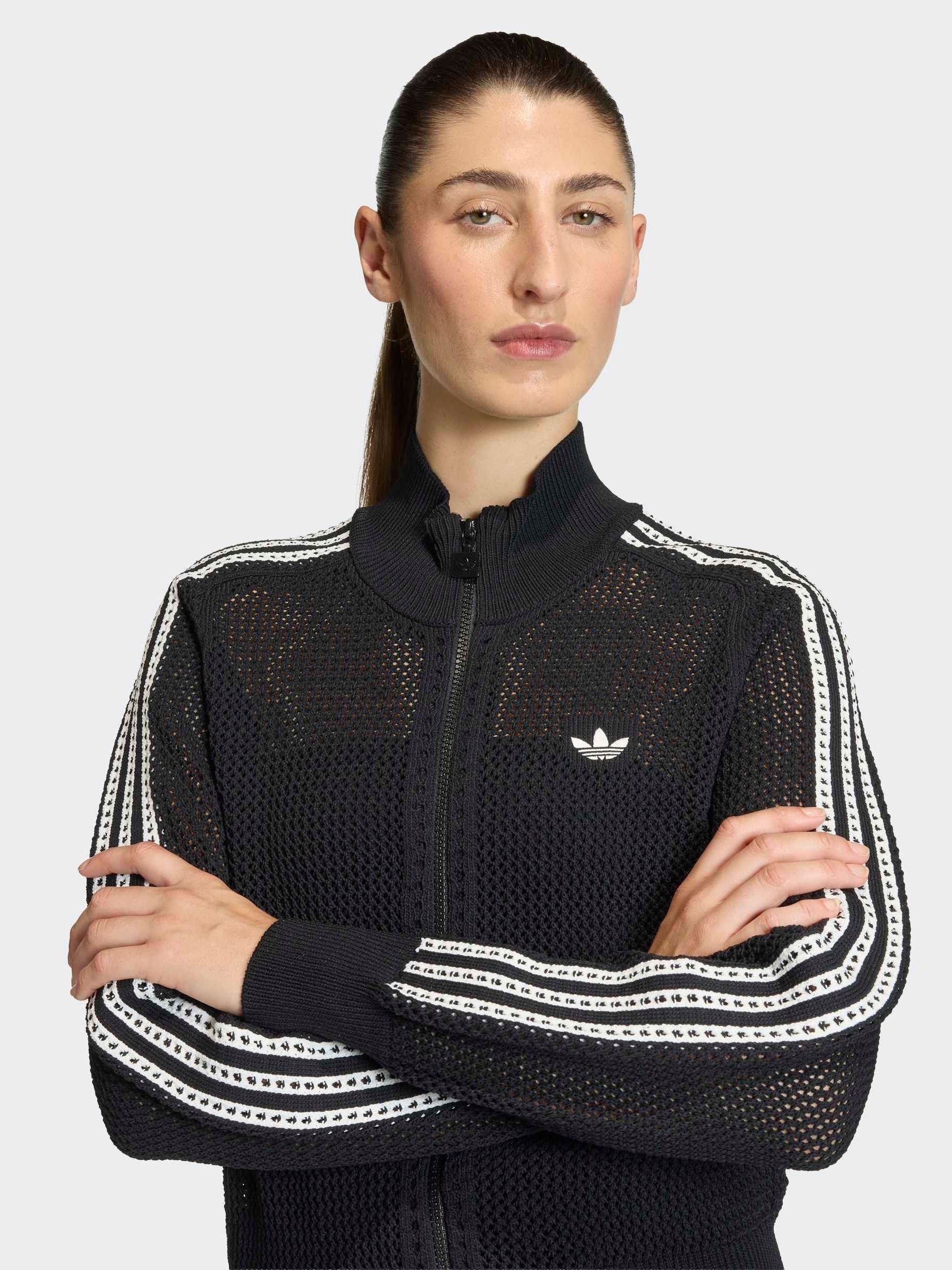 Buy adidas Originals Black Knitted Crochet Firebird Track Top from