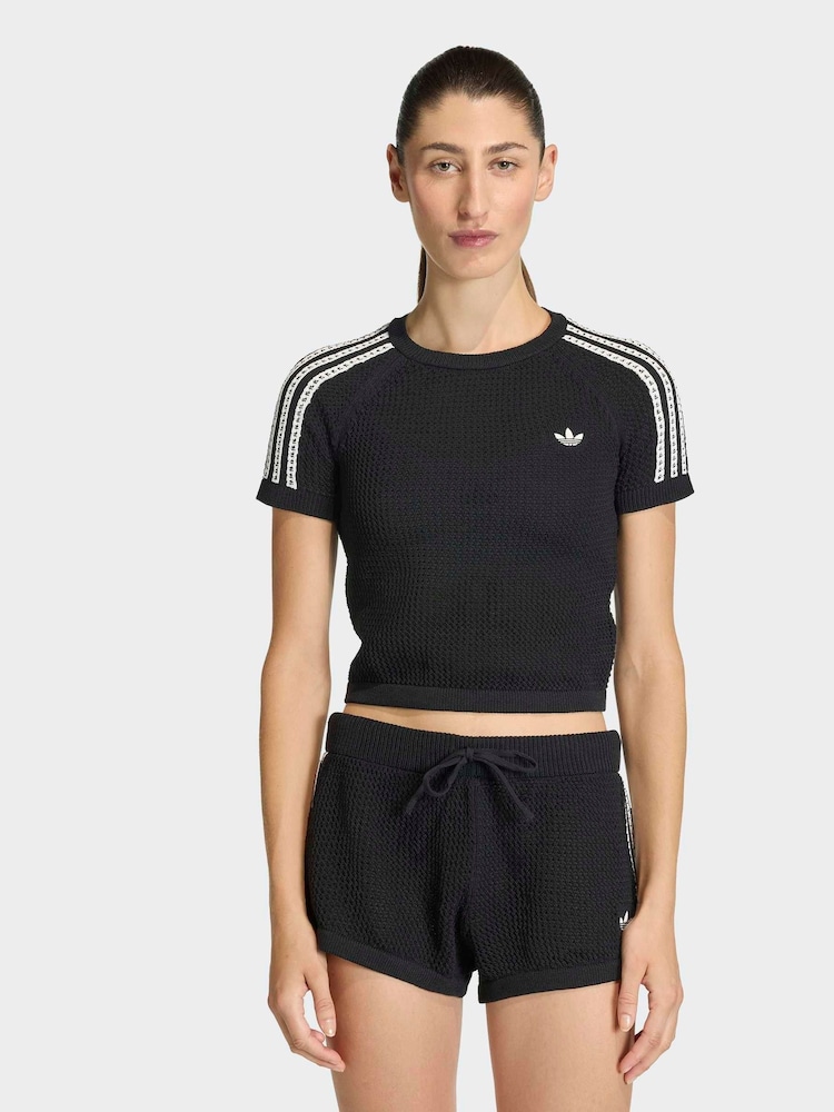 adidas Originals Black Crochet Knit T-Shirt - Image 1 of 5