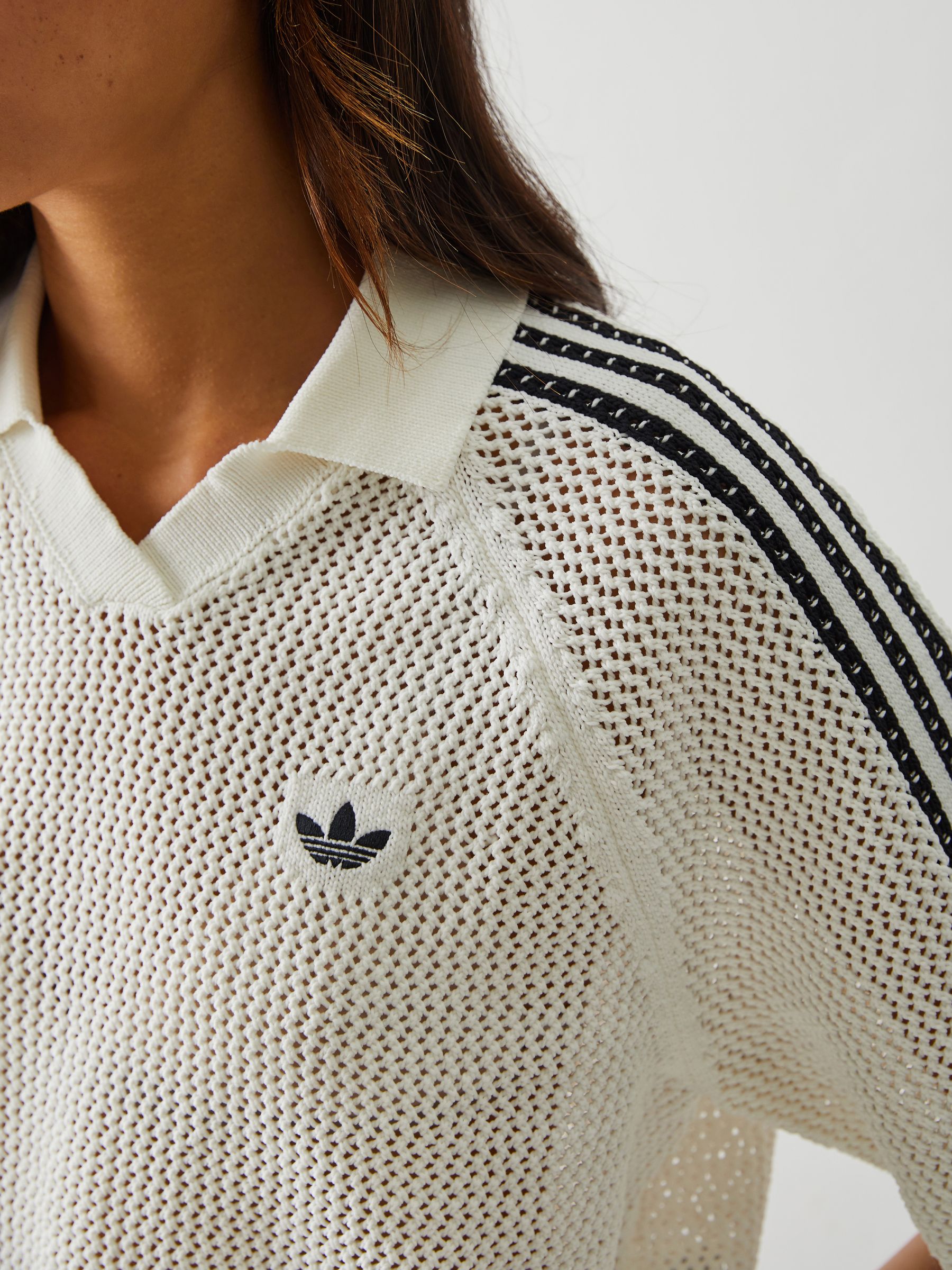 Buy adidas originals White Knitted Crochet Polo Shirt from the