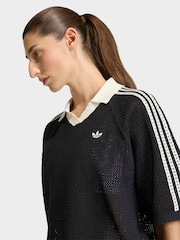 adidas originals Black Knitted Crochet Polo Shirt - Image 4 of 6