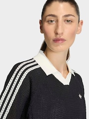 adidas originals Black Knitted Crochet Polo Shirt - Image 5 of 6