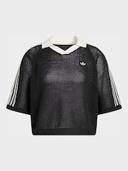 adidas originals Black Knitted Crochet Polo Shirt - Image 6 of 6