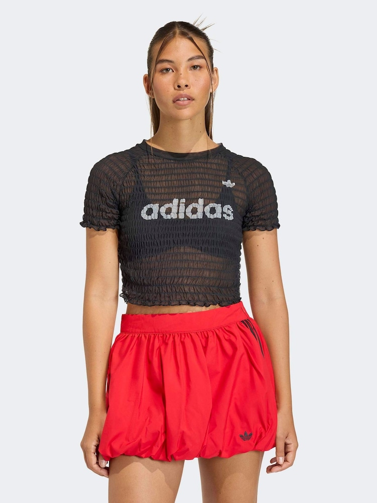 adidas Originals Black Smocked T-Shirt - Image 1 of 6