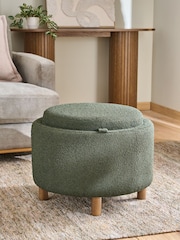 Casual Boucle Olive Green Ashton Upholstered Storage Stool - Image 1 of 6